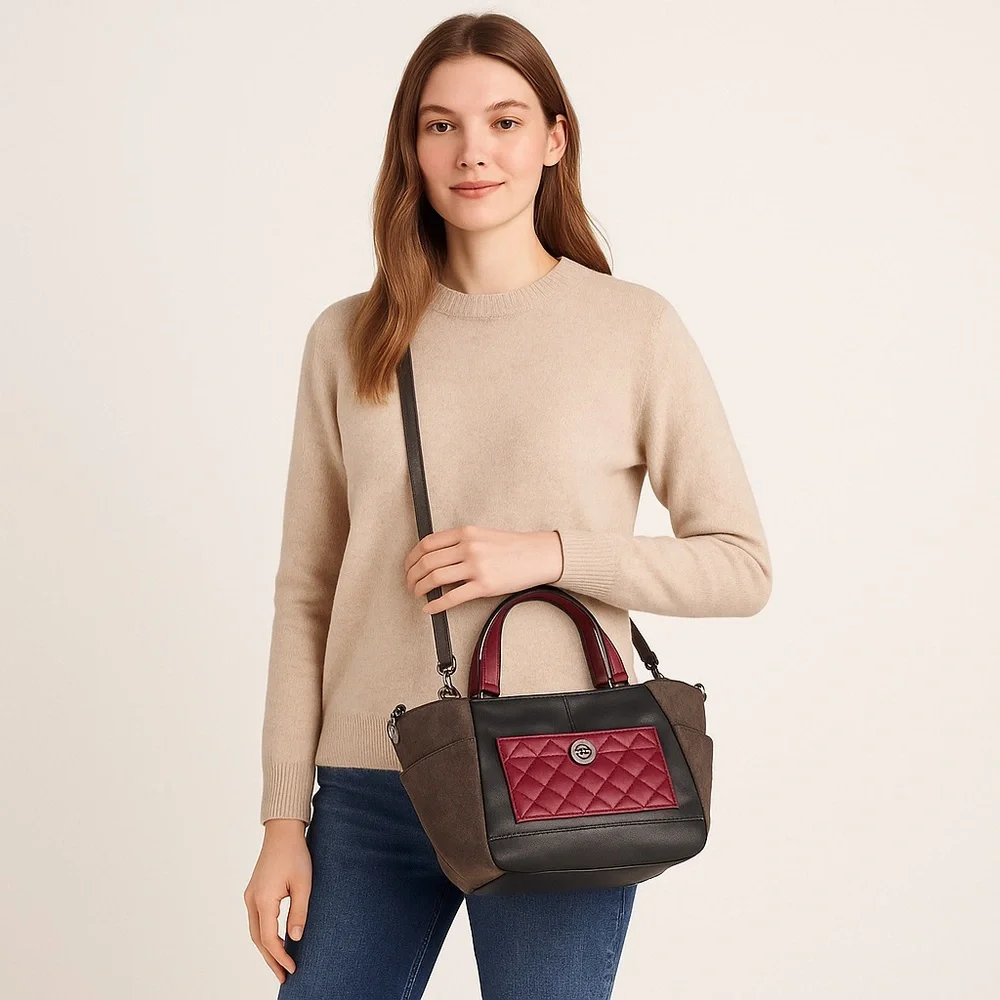 Coach Park Quilted Leather & Suede Tote Crossbody Bag F49865 SV/Black Multi